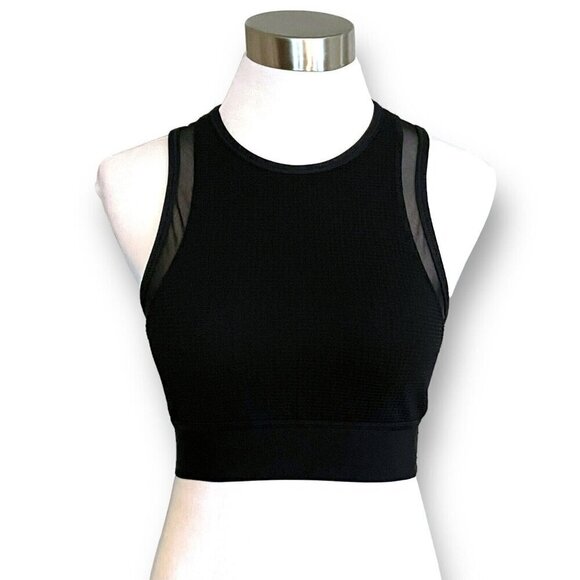 Alala Thermal Sports Bra Sz Small Black High Neck Sheer Mesh Back Wire Free - Picture 3 of 11